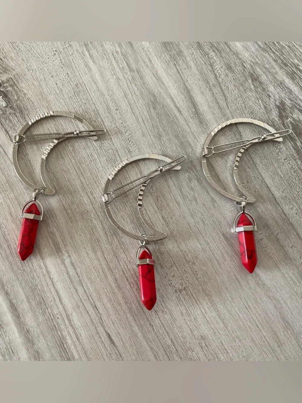 Silver Moon Hair Clip with Red Jasper - Picture 5 of 8